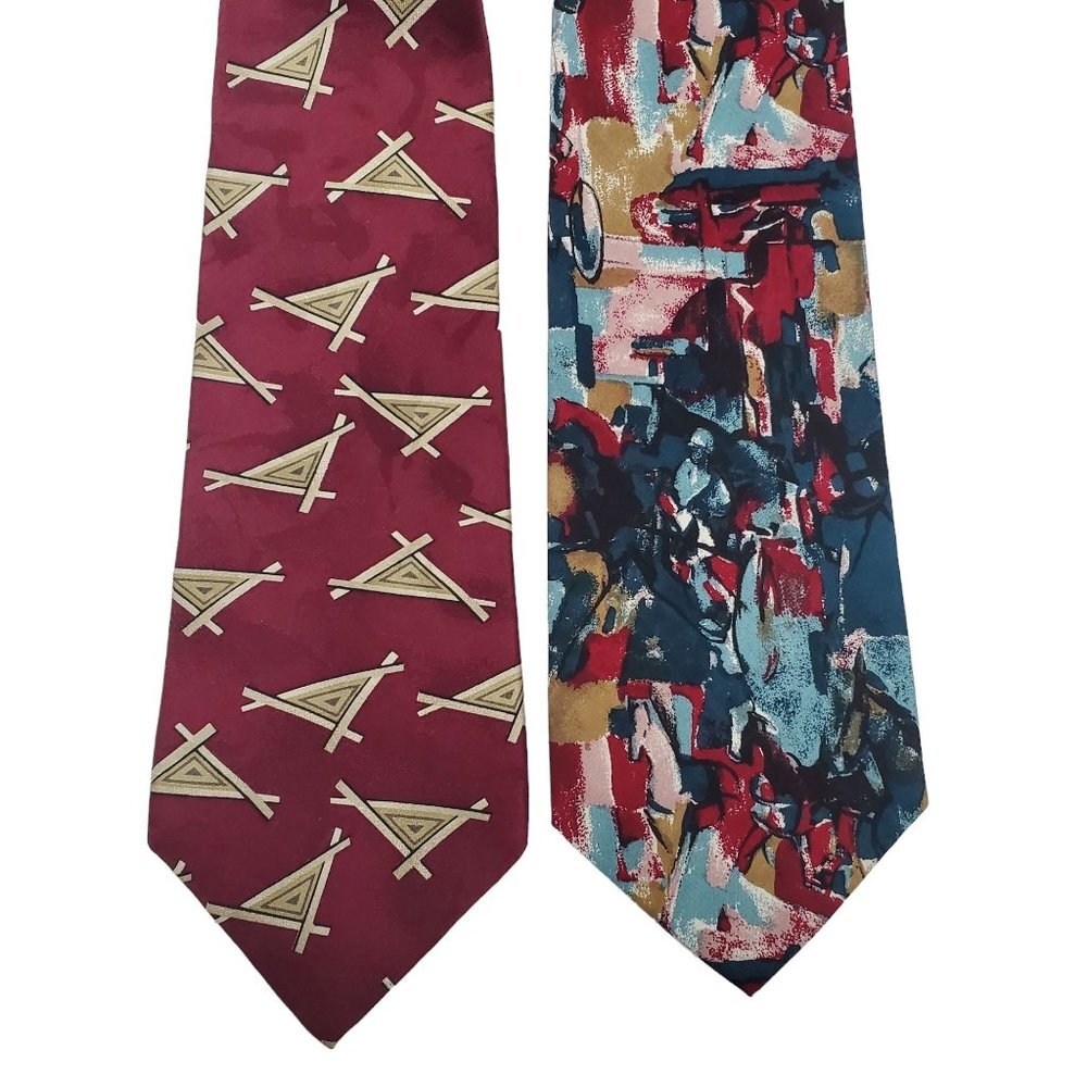 Austin‎ Grey Novelty Abstract Wearable Art Silk Ties Lot of 2 Italy USA Made